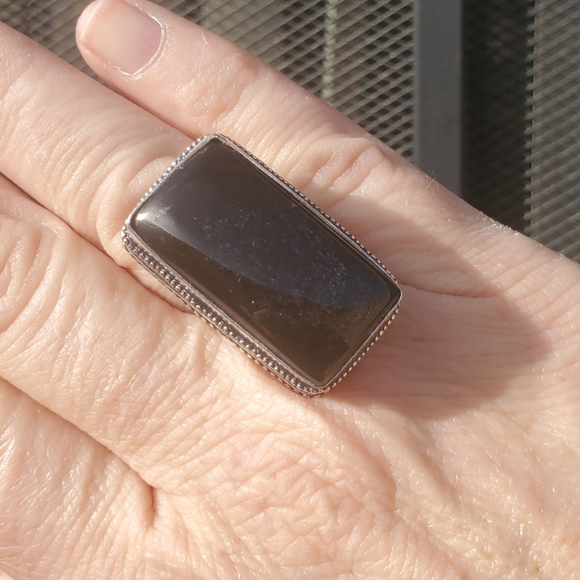 New Silver Sheen Obsidian 925 Silver Statement Ring. - Picture 12 of 15